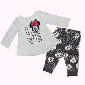 Girls Grey Minnie Mouse 'Love' 2pc Set